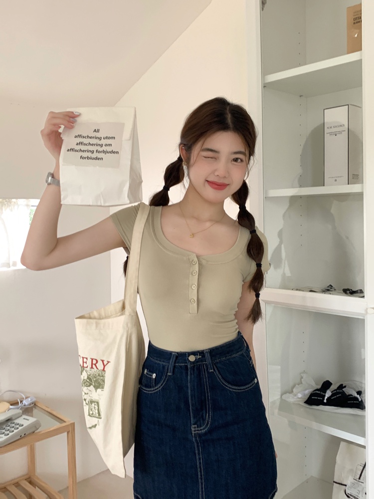 Áo Thun Cổ Cao Dáng Ôm Thời Trang Mùa Hè Phong Cách Mới 64297