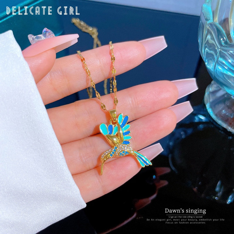 XiaoboACC Dây Chuyền Thép Titan Mặt Hình Chim Gõ Kiến Đính Đá Zircon Nhiều Màu Sang Trọng Thời Trang Cho Nữ