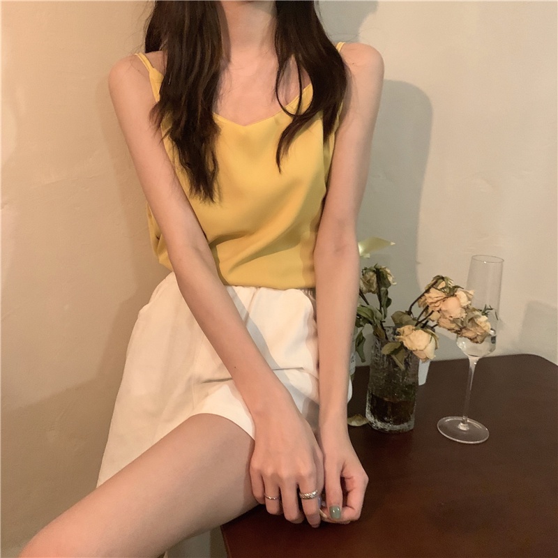 Áo Voan Hai Dây Cổ Chữ v Dáng Rộng Màu Sắc Kẹo Ngọt Thời Trang Mùa Hè 6