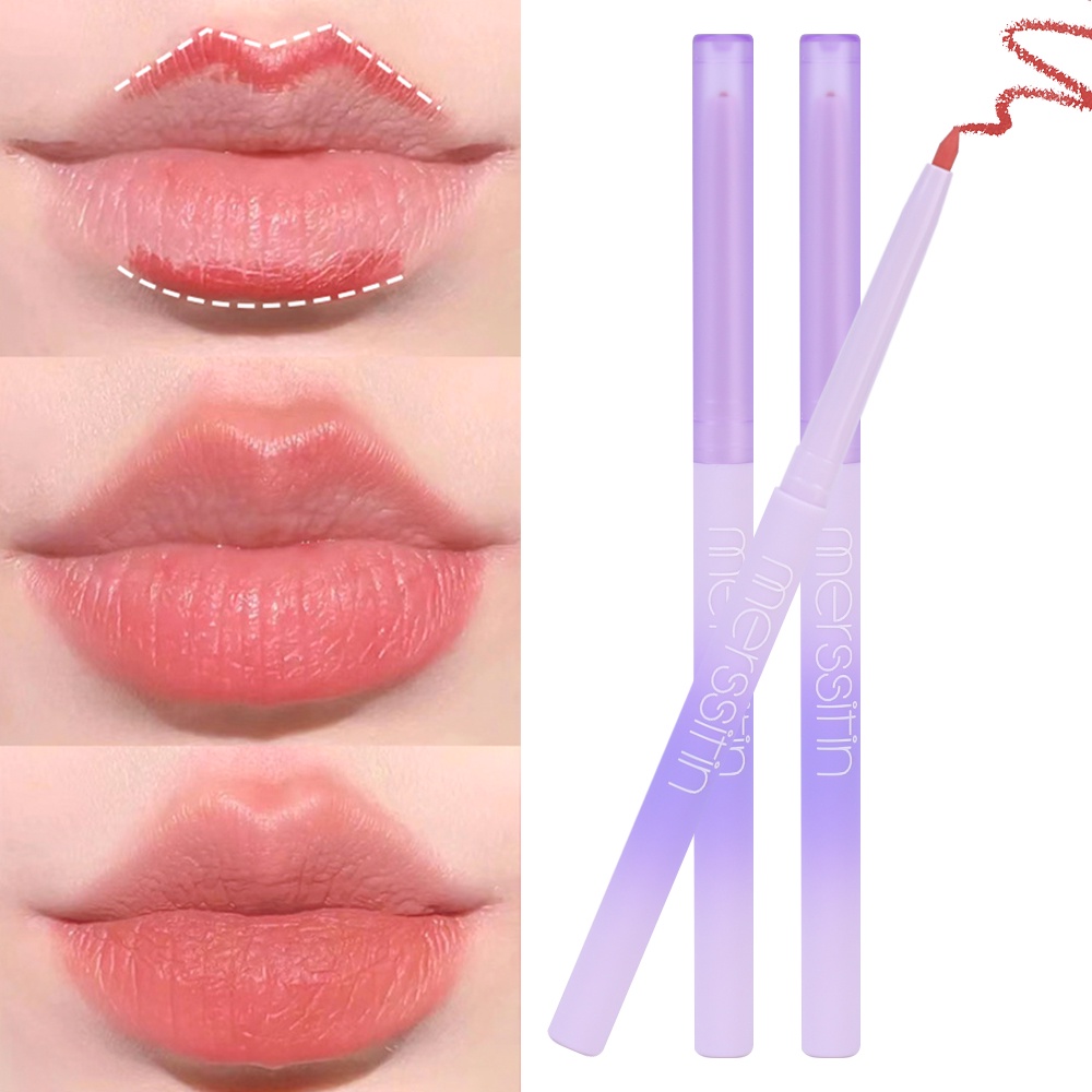 Son Môi Kiêm Bút Kẻ Viền Môi Merssitin 3 Màu Lâu Trôi Chống Thấm Nước Mềm Mượt Cho Nữ
