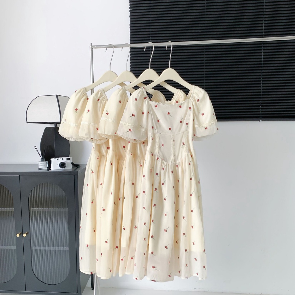 Đầm Hoa Cổ Vuông Ngắn Tay Dáng Chữ A Thời Trang Mùa Hè Mới 62929