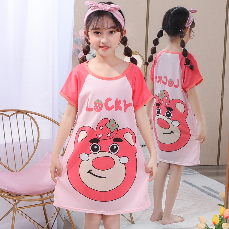 Váy ngủ Đồ Ngủ Gấu Dâu Lotso Cho Bé Gái Đầm Ngủ Pikachu Pokemon In Hoạt Hình Kuromi Sanrio Dễ Thương Thời Trang Mùa Hè Váy Pijama Cho Bé Gái