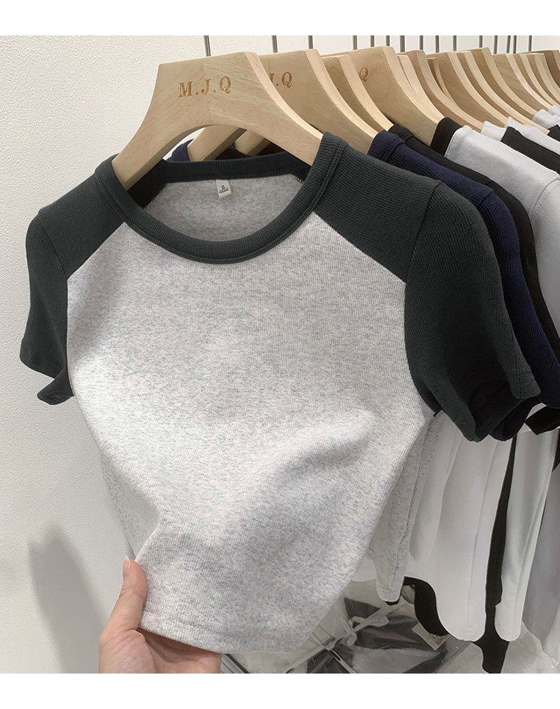 Áo Thun Tay Ngắn Cổ Tròn Phối Màu Tương Phản Thời Trang Mùa Hè Phong Cách Mới 64670