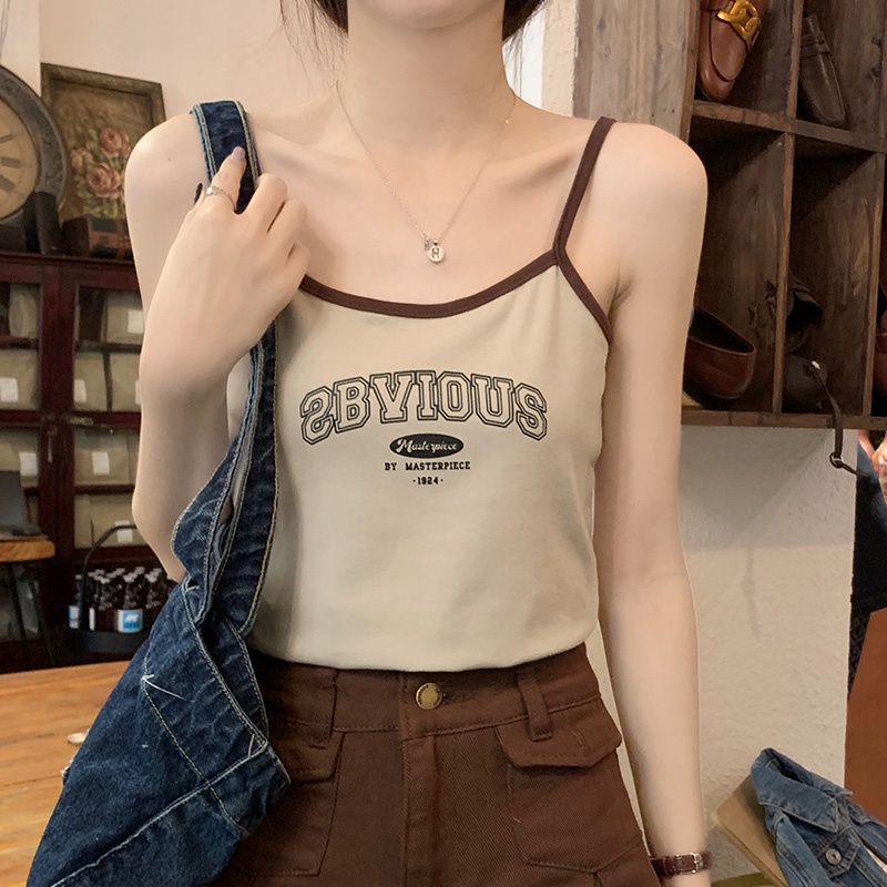 Áo Hai Dây Cotton Trơn In Chữ Thời Trang Mùa Hè 65111