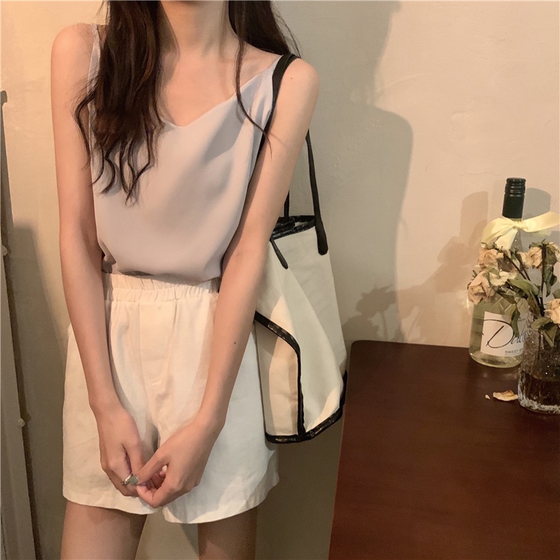 Áo Voan Hai Dây Cổ Chữ v Dáng Rộng Màu Sắc Kẹo Ngọt Thời Trang Mùa Hè 6