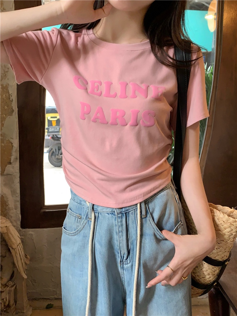 Áo Thun Xếp Ly In Chữ Phong Cách Hàn Quốc Mới 64652