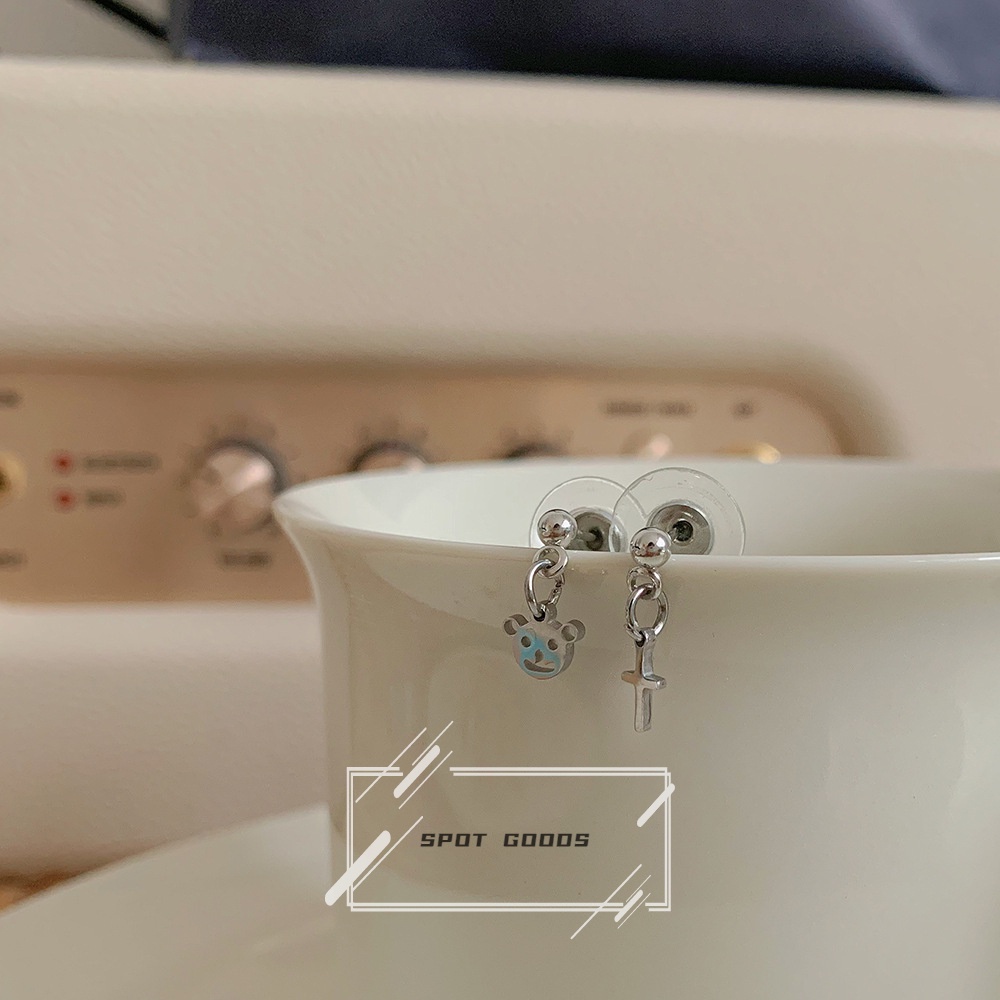 Bông Tai Bằng Thép Titan Hình Gấu Đơn Giản Thời Trang