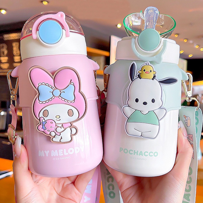 Backpack Bear Bình Nước Giữ Nhiệt Bằng Thép Không Gỉ Có Ống Hút Họa Tiết Hoạt Hình Melody Dễ Thương Cho Bé