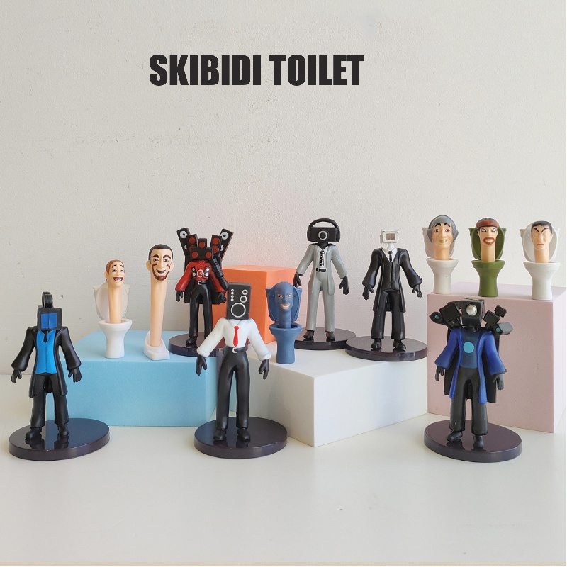 Mini skibidi toilet man pvc hình mô hình đồ chơi trận chiến trò chơi bàn trang trí quạt sưu tầm trẻ em người lớn quà tặng