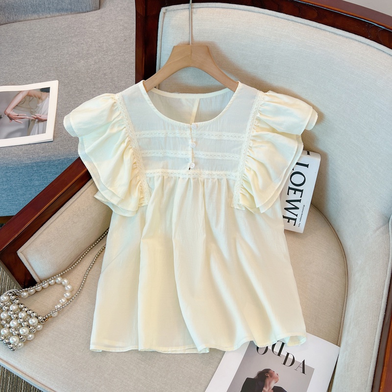 Áo Sơ Mi Mỏng Phối Ren Nhún Bèo Thời Trang Sành Điệu 65102