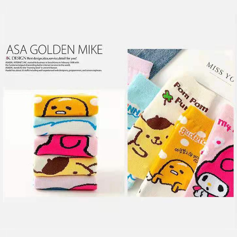 5 đôi bộ tất cotton sanrio kuromi 3-8 tuổi cho trẻ em bé gái và bé trai thoáng khí mỏng hello kitty hoạt hình medyas cho bé