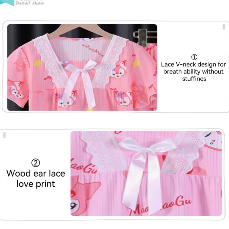 Kuromi Bộ Đồ Ngủ Ngắn Tay Họa Tiết hello kitty Dễ Thương Dành Cho Bé Gái