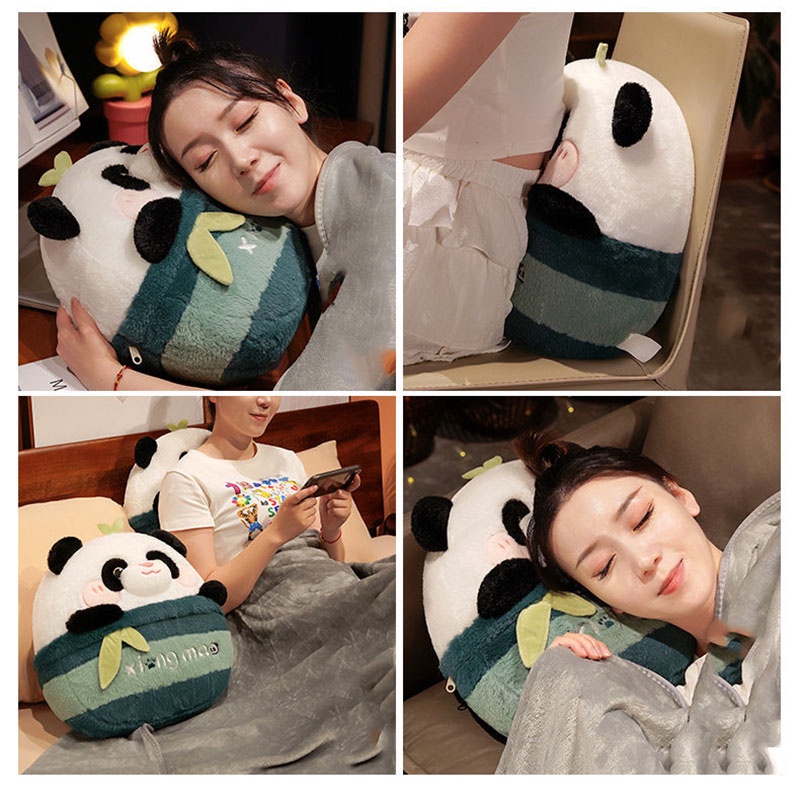 Bộ Chăn Gối Và Gối Hình Gấu Trúc Nhồi Bông Tiện Lợi Dành Cho Trang Trí Nhà Cửa Văn Phòng