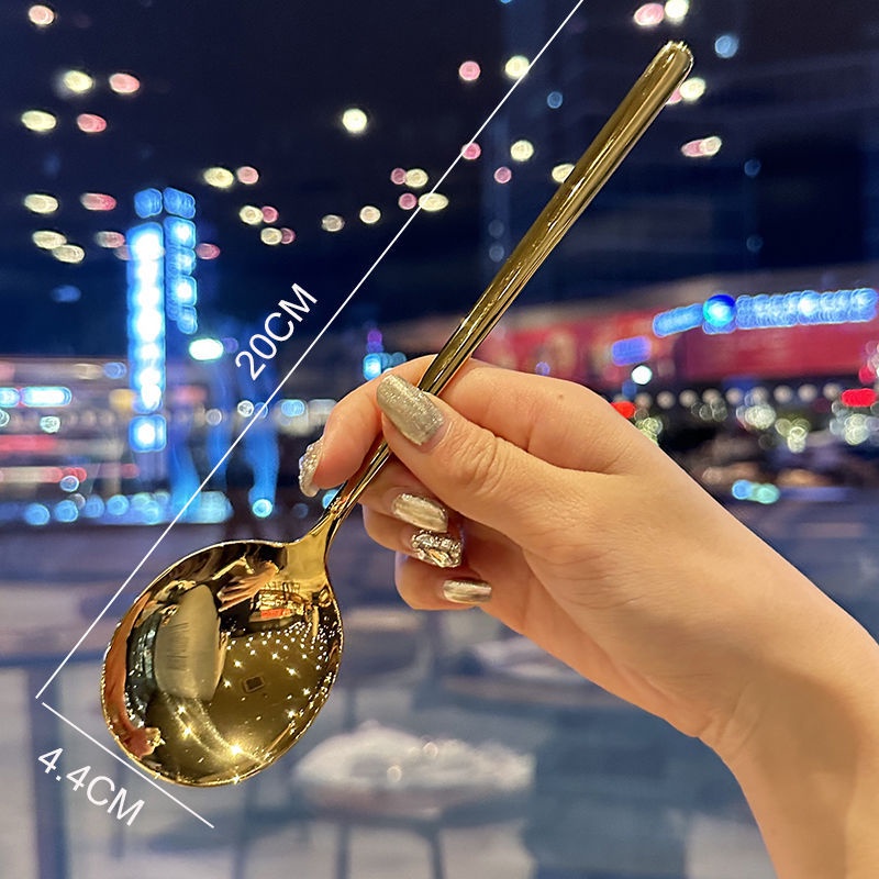 Muỗng Đầu Tròn Bằng Thép Không Gỉ 304 Màu Vàng Phong Cách Phương Tây