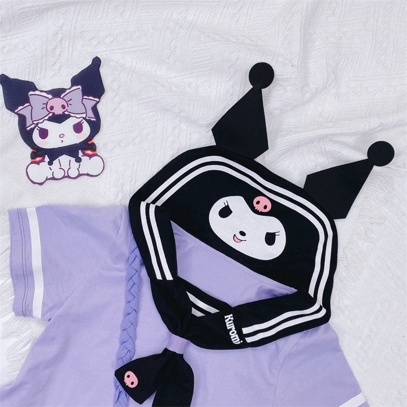 Sanrio Đầm Ngắn Tay Màu Tím Cổ Thủy Thủ Phong Cách kuromi Cho Bé Gái