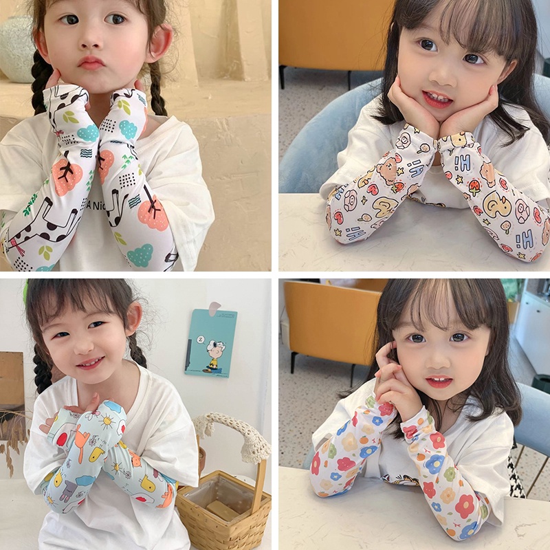 1 Cặp Găng Tay Chống Nắng Tia uv Họa Tiết Hoạt Hình Dễ Thương Dành Cho Bé Gái 3-12 Tuổi