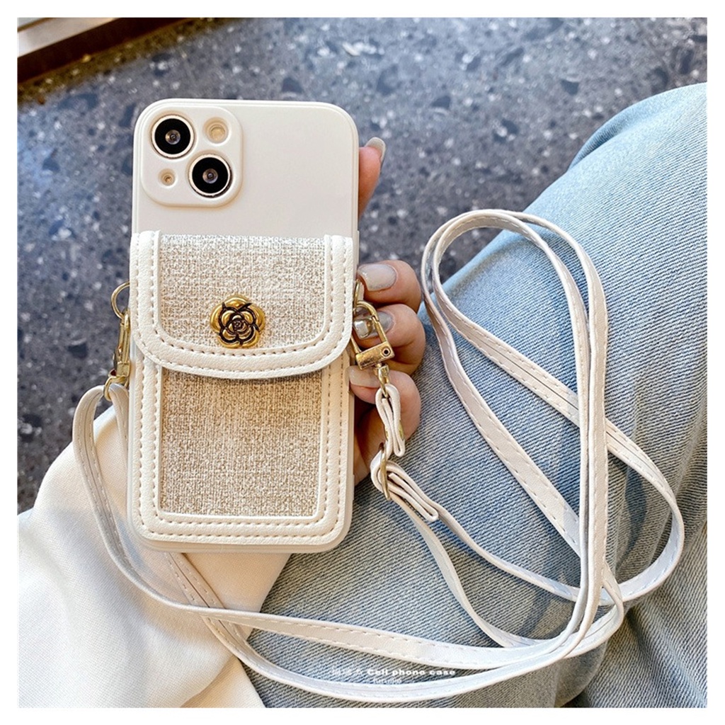 Ốp Điện Thoại Có Ngăn Đựng Thẻ Và Dây Đeo Chéo Cho iphone 11 12 13 14 15 pro max