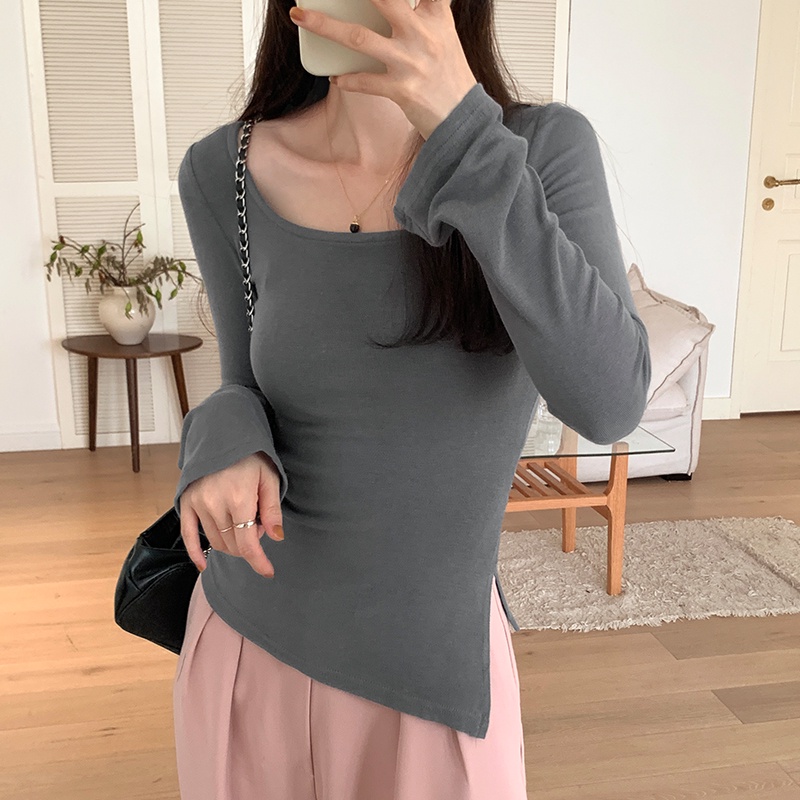 Áo Thun Tay Dài Cổ Vuông Dáng Ôm Xẻ Tà Thời Trang 67688