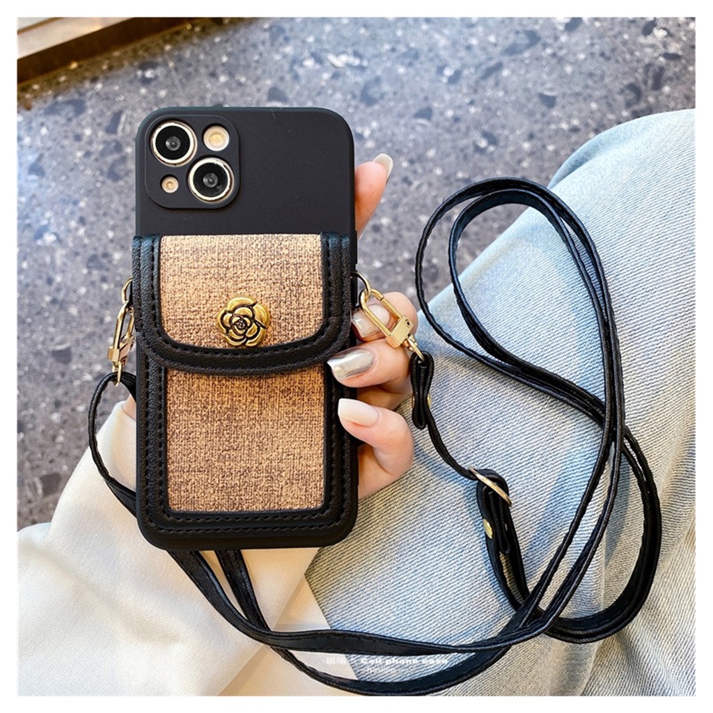 Ốp Điện Thoại Có Ngăn Đựng Thẻ Và Dây Đeo Chéo Cho iphone 11 12 13 14 15 pro max
