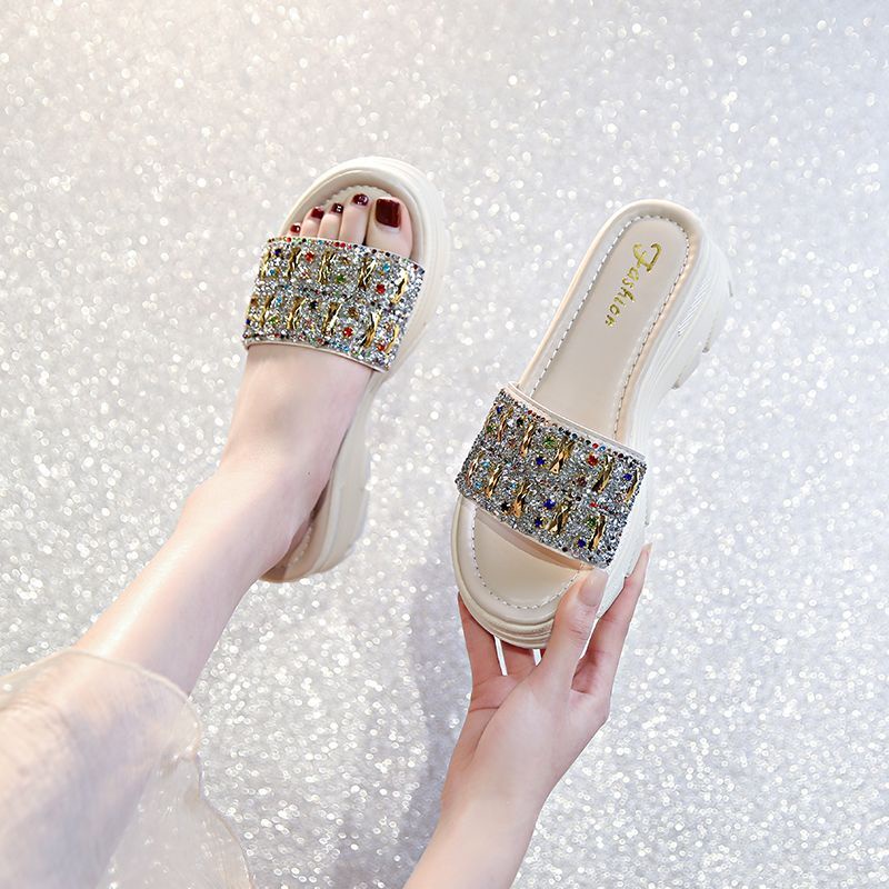 Dép Cao Gót Đế Dày Đính Kim Sa Size Lớn 35-42 Thời Trang Mùa Hè Cho Nữ 41