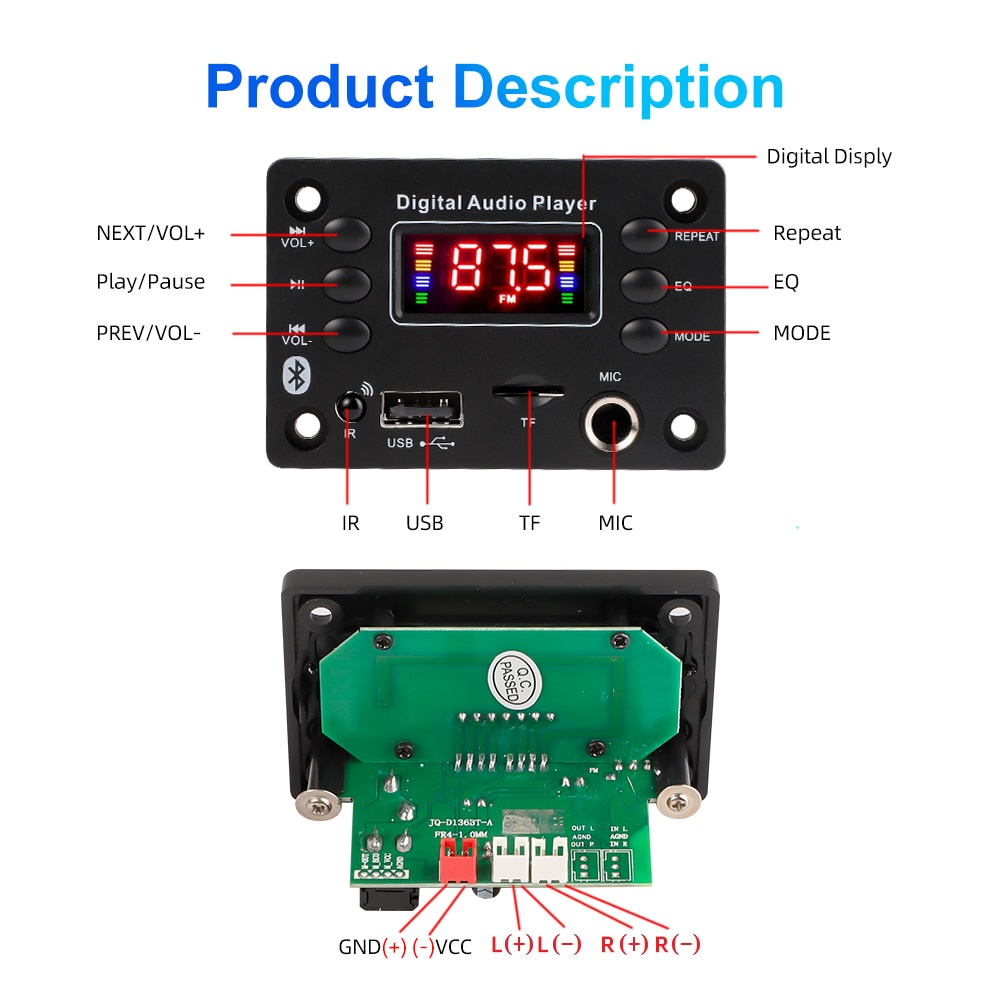 Bảng Mạch Khuếch Đại Âm Thanh 150w 12v 6.5mm fm radio tf usb Cho Xe Hơi