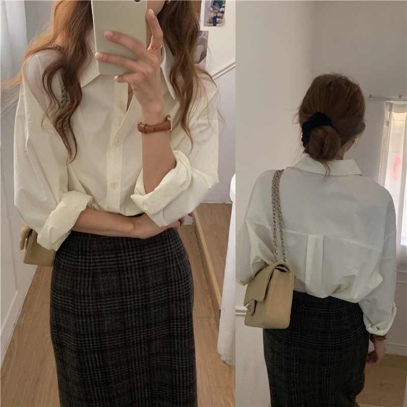 Áo Sơ Mi Dài Tay Trơn Màu Đơn Giản Dễ Phối Đồ 67581