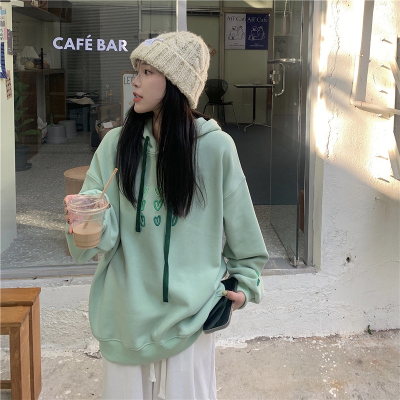Áo hoodie Tay Dài Oversize Có Khóa Kéo Thêu Họa Tiết Thời Trang Hàn Quốc Cho Nữ