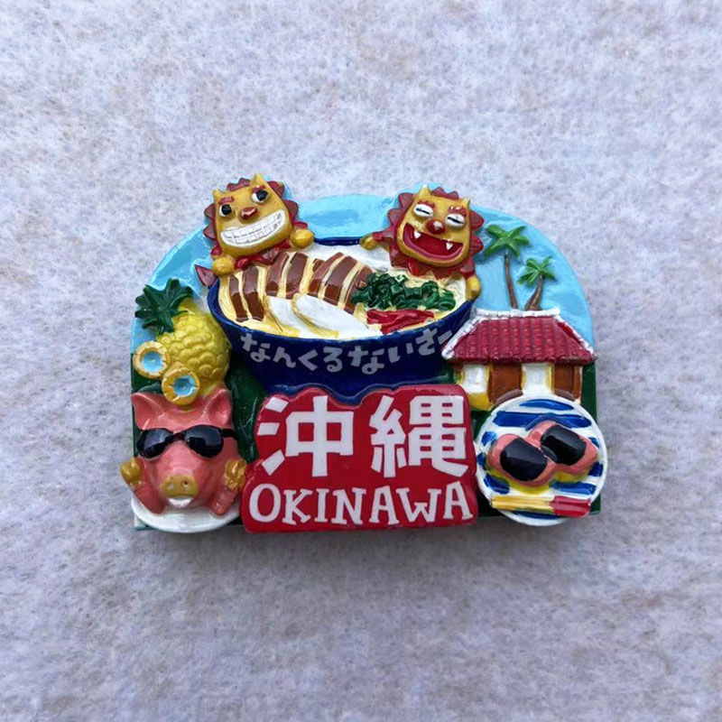 Nhật Bản Okinawa Phong Cảnh Du Lịch Tủ Lạnh Dán Nam Châm Văn Hóa Sáng Tạo 3d Nam Châm Gia Đình Ba Ch