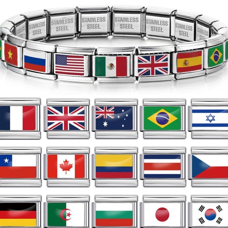 Thời Trang Thế Giới Quốc Kỳ Ý Quyến Rũ Liên Kết Phù Hợp Với 9 Mm Vòng Tay Thép Không Gỉ Lắc Tay Làm Hạt DIY Trang Sức