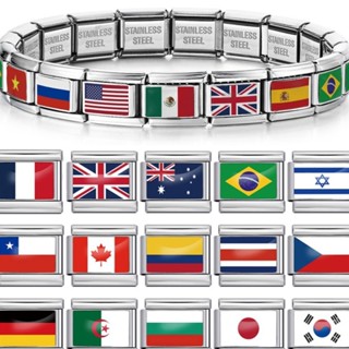 Thời Trang Thế Giới Quốc Kỳ Ý Quyến Rũ Liên Kết Phù Hợp Với 9 Mm Vòng Tay Thép Không Gỉ Lắc Tay Làm Hạt DIY Trang Sức