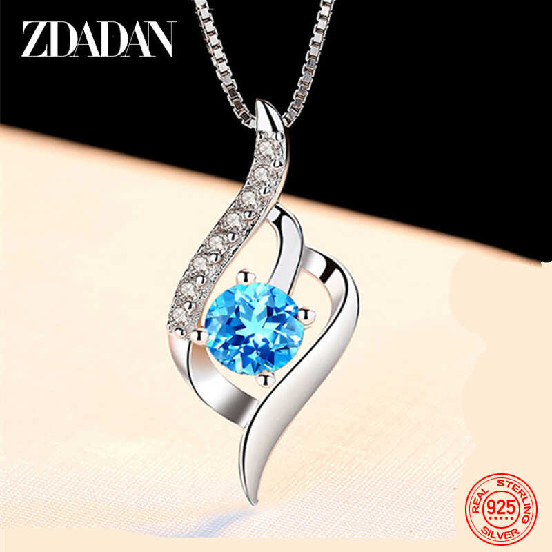 ZDADAN Sier Lady Wedding Jewelry Màu Xanh Tinh Thể Necklace