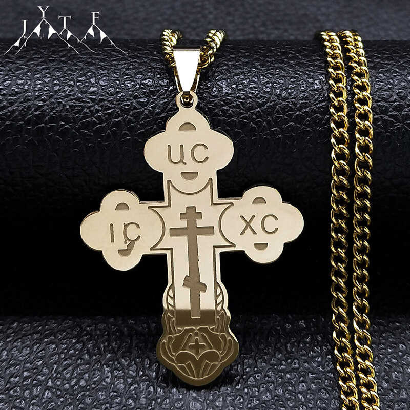 Thép Không Gỉ Orthodox Tối Giản Latin Cross Nga Slavic Kitô Giáo Serbia Charms Necklace Trang Sức