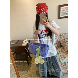 Have u desgin ins Túi Dệt Dung Tích Lớn Giỏ Rau Di Động Đi Biển Kỳ Nghỉ Handmade Quạt Mặt Dây Chuyền Túi Đi Biển