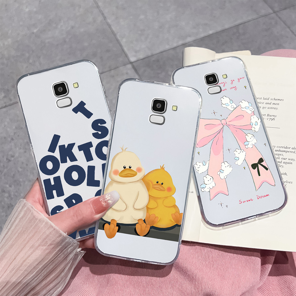 Ốp Lưng Cho Samsung Galaxy J6 J6 Plus J6 Prime Pink Nơ Vịt Vàng Chống Sốc Chống Rơi Trong Suốt Vỏ Đi