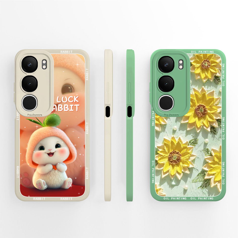 Dành Cho vivo y19s 4G Ốp điện thoại Thỏ May Mắn Hoa Vuông Chống Sốc Chống Rơi Đơn Giản Ốp điện thoại