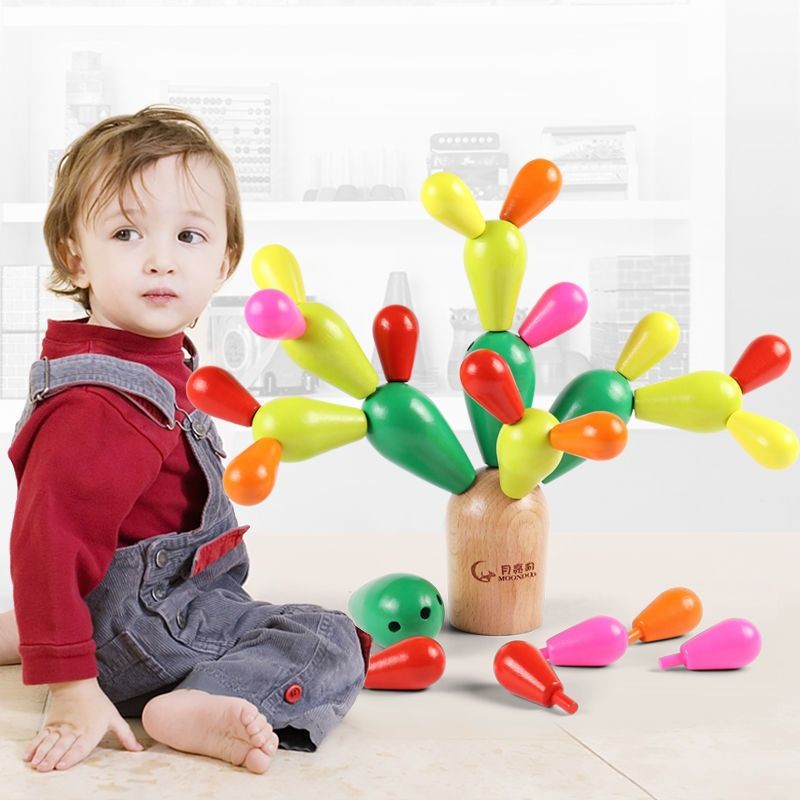 Montessori Trẻ em Giáo dục thời thơ ấu Đồ chơi Cactus Gỗ Khối xây dựng bằng gỗ cắm vào Cactus Baby