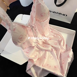 Cô Gái Màu Hồng Hoạt Hình Hello Kitty In Hình Sling Váy Ngủ Nữ Mùa Hè Phong Cách Ngọt Ngào