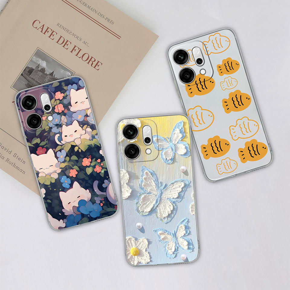 Dành Cho OPPO Reno 14 14 Pro Vỏ Mèo Đáng Yêu Màu Xanh Bướm Vỏ Bảo Vệ Silicon Chống Sốc Trong Suốt Ch