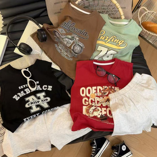 Bộ áo Vest trẻ em bé trai bé gái Quần short không tay Cotton thoáng khí Bộ hai mảnh
