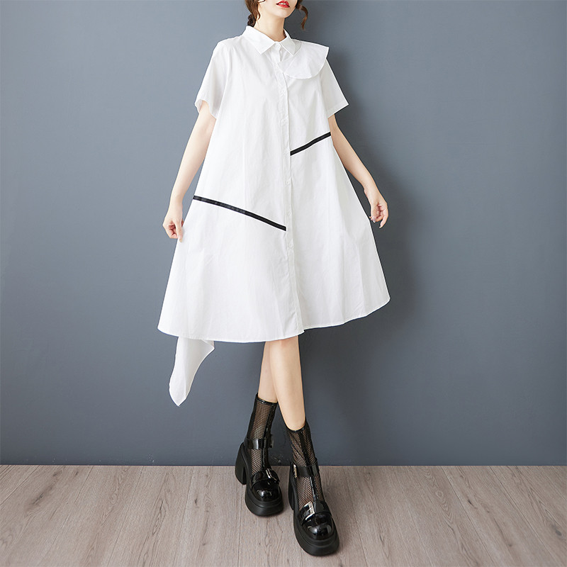 Oladivi Plus Size Nữ Váy Không Đều Tay Ngắn Mùa Hè Dáng Rộng Quá Khổ Áo 5272 C018