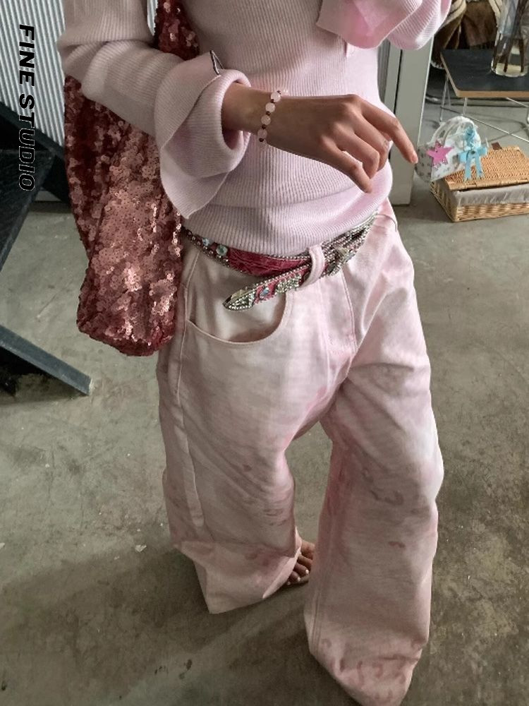 Thiết Kế Mỹ Sense Da Báo In Mạ Vàng In Quần Thiết Kế Sense Niche Hồng Tầng Lau Quần