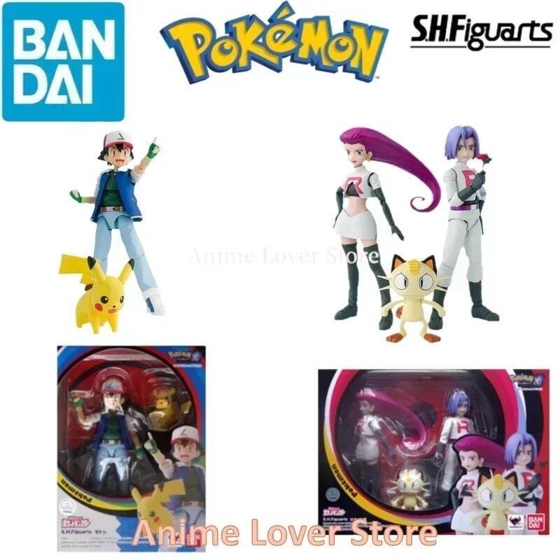 Bandai S.H.Figuarts SHF Ash Ketchum Pikachu Jessie James Meowth Anime Action Figures Toys for Kids G