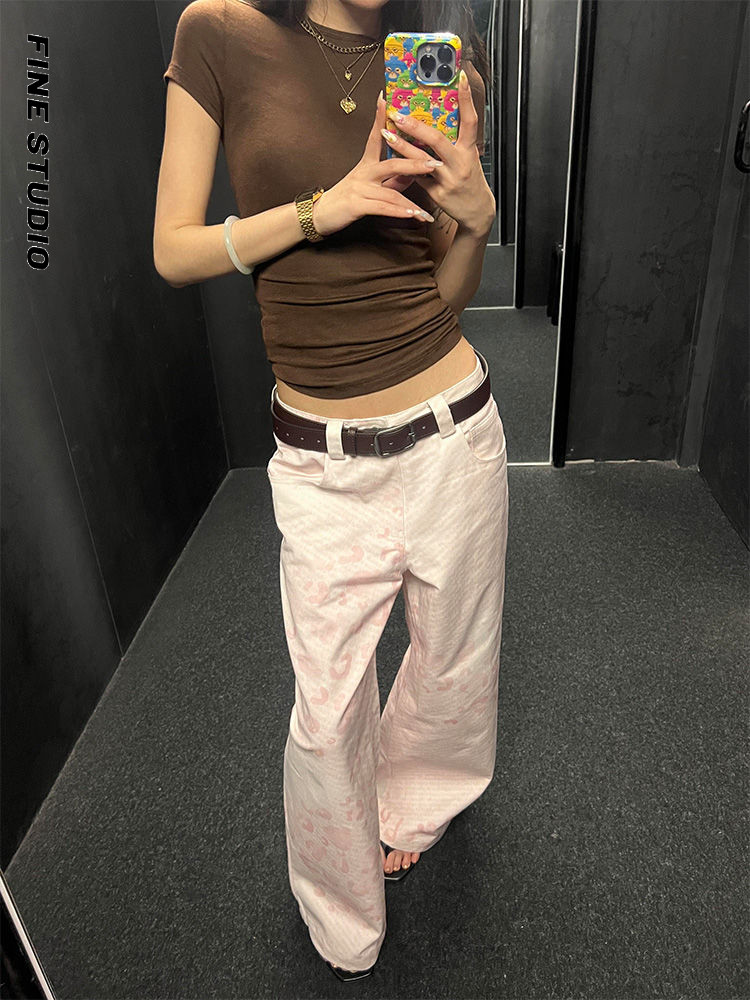 Thiết Kế Mỹ Sense Da Báo In Mạ Vàng In Quần Thiết Kế Sense Niche Hồng Tầng Lau Quần