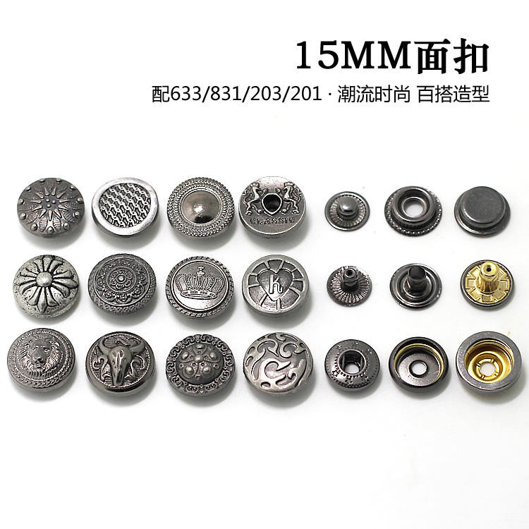Nút Tròn 633 Súng Màu Kim Loại Bốn Lần Xuống Áo Khoác Nút Chụp Denim Bao Đa Năng Nút Nút Nút Nút Chụ