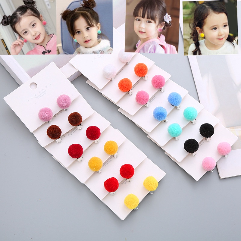 One Cặp Bông Tai Kiểu Kẹp Hình Còng Tròn Đơn Giản Màu Đỏ / Xanh Dương / Vàng Cho Bé Gái