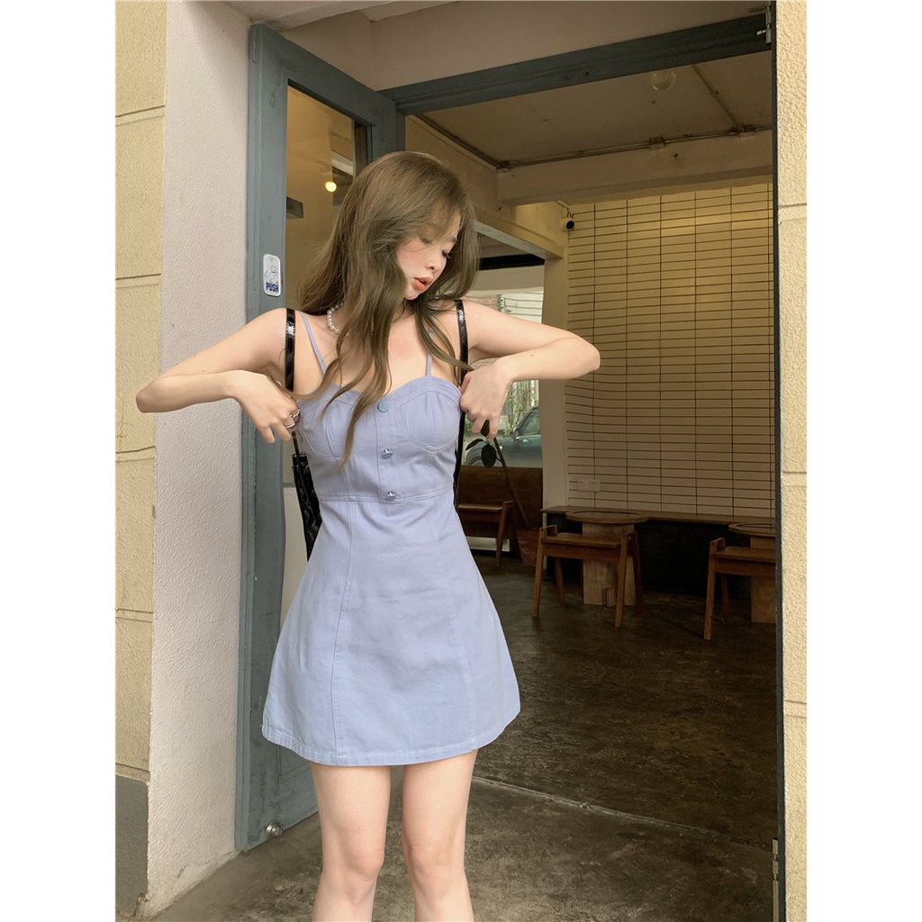 Năm Nay Thịnh Hành Váy Đẹp Giảm Tuổi Dây Đeo Váy Ngắn Áo Sơ Mi Kiểu Pháp Áo Khoác Hai Mảnh Xuân Thu Nữ