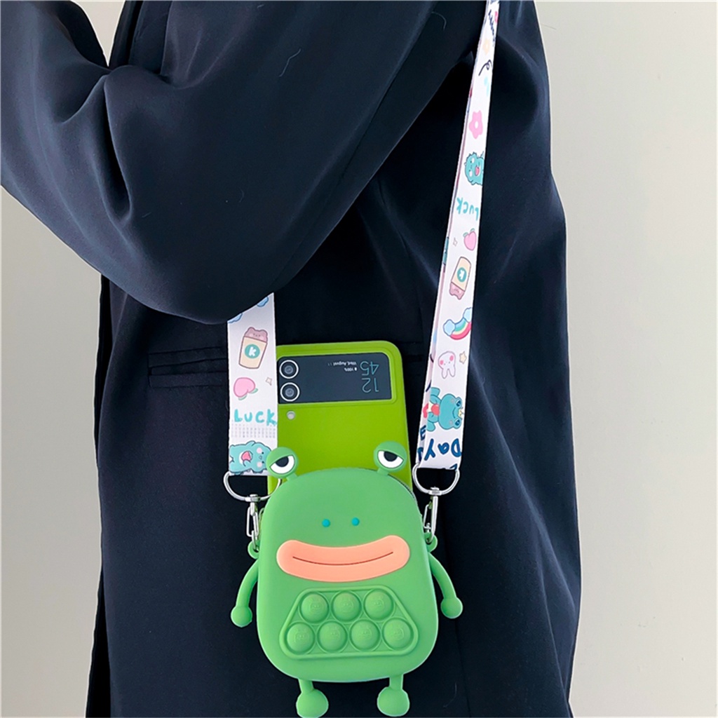 Dễ Thương Bao Da Điện Thoại Kiểu Ví Tiền Có Dây Gài Cho galaxy z flip5 z flip 5 4 5g z flip3 zflip4 Ốp