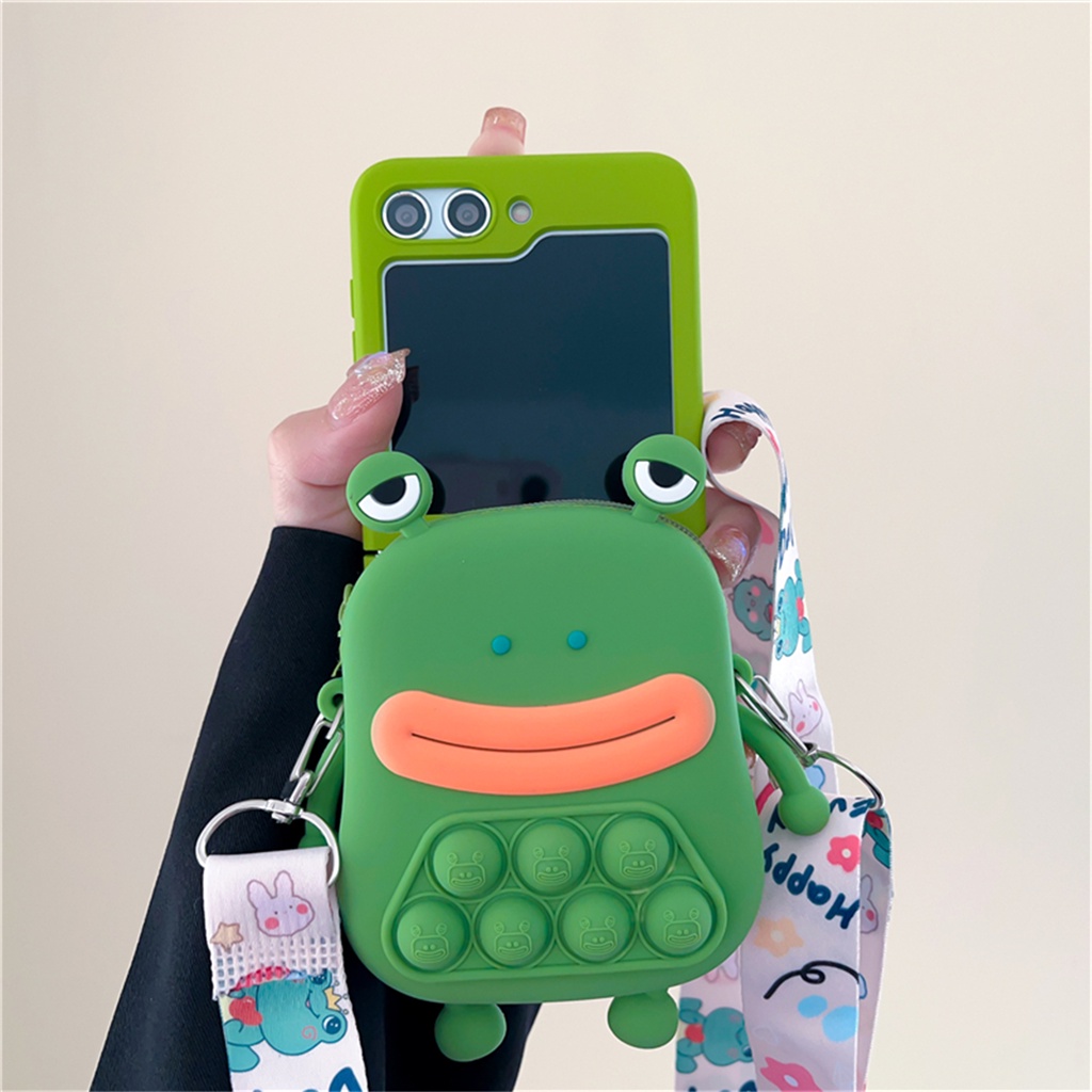 Dễ Thương Bao Da Điện Thoại Kiểu Ví Tiền Có Dây Gài Cho galaxy z flip5 z flip 5 4 5g z flip3 zflip4 Ốp