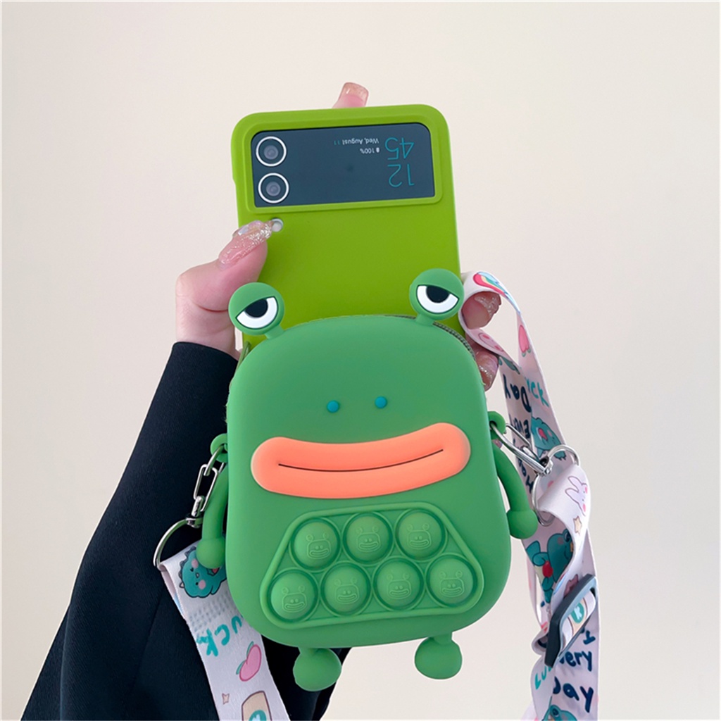 Dễ Thương Bao Da Điện Thoại Kiểu Ví Tiền Có Dây Gài Cho galaxy z flip5 z flip 5 4 5g z flip3 zflip4 Ốp