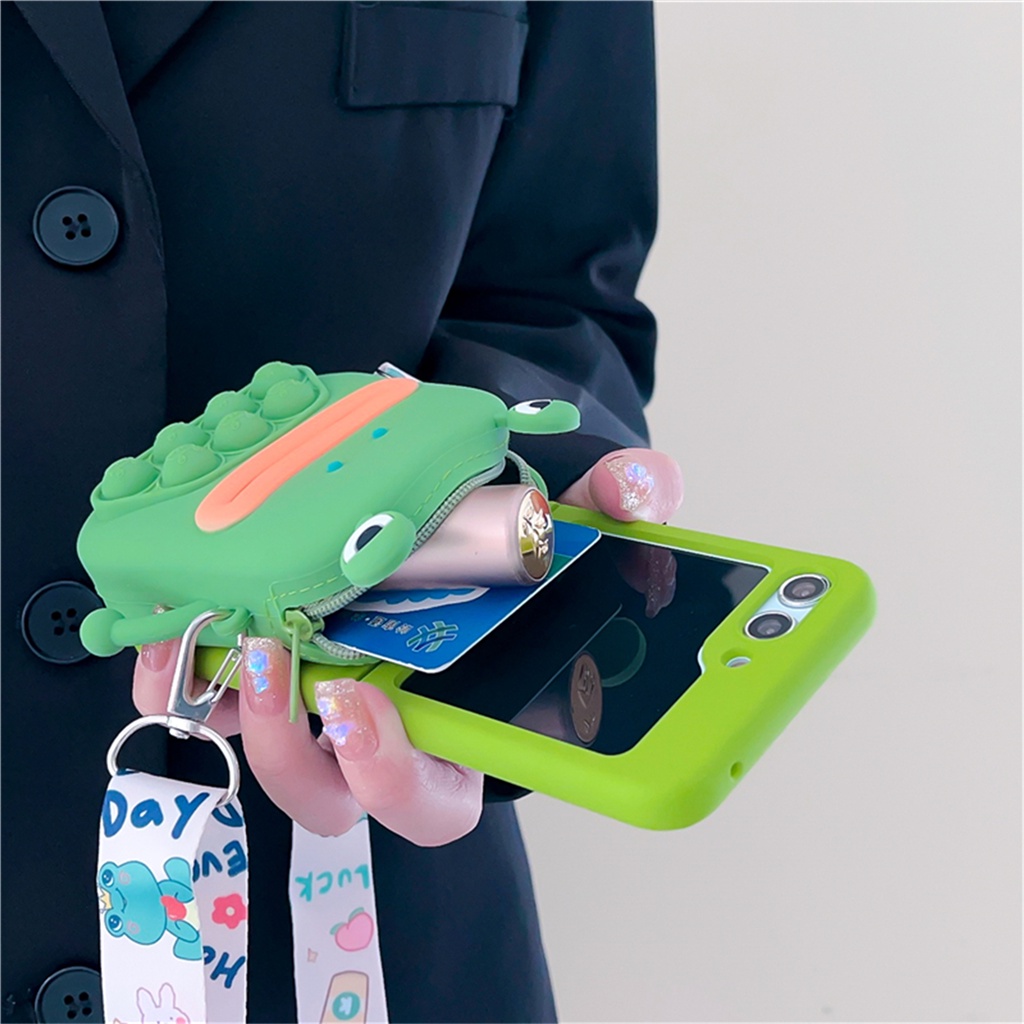 Dễ Thương Bao Da Điện Thoại Kiểu Ví Tiền Có Dây Gài Cho galaxy z flip5 z flip 5 4 5g z flip3 zflip4 Ốp